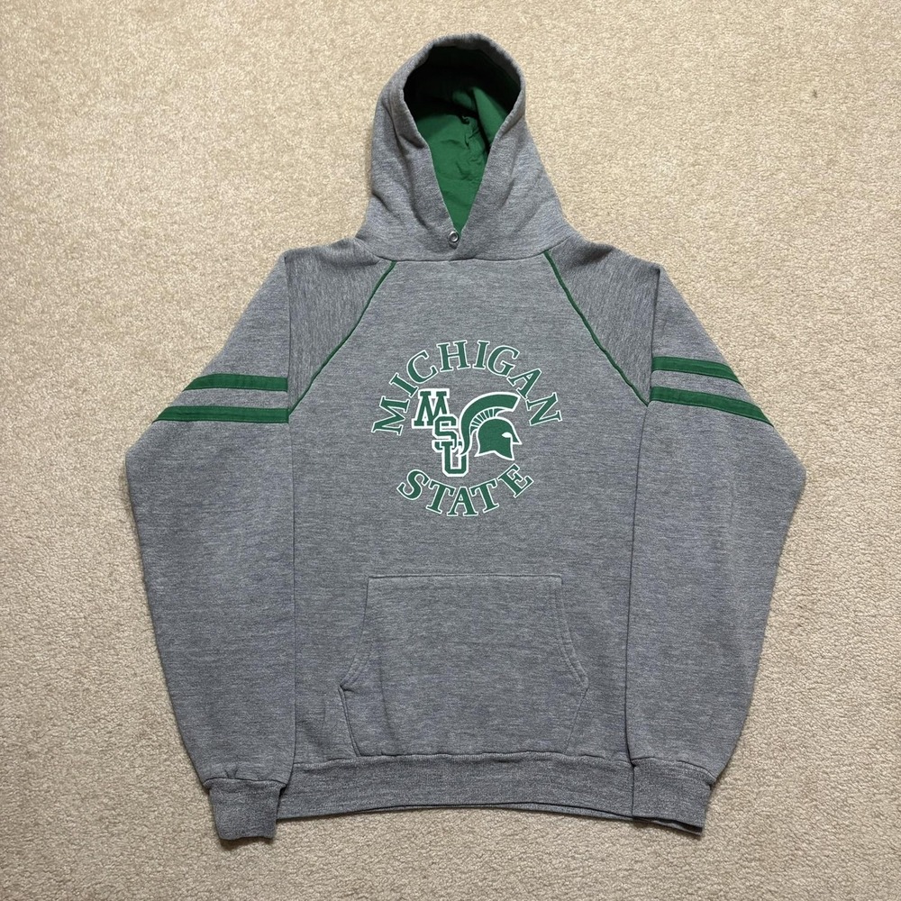 Vtg Michigan State Spartans Hoodie 70s 80s Sweatshirt‎ Medium Raglan NCAA MSU